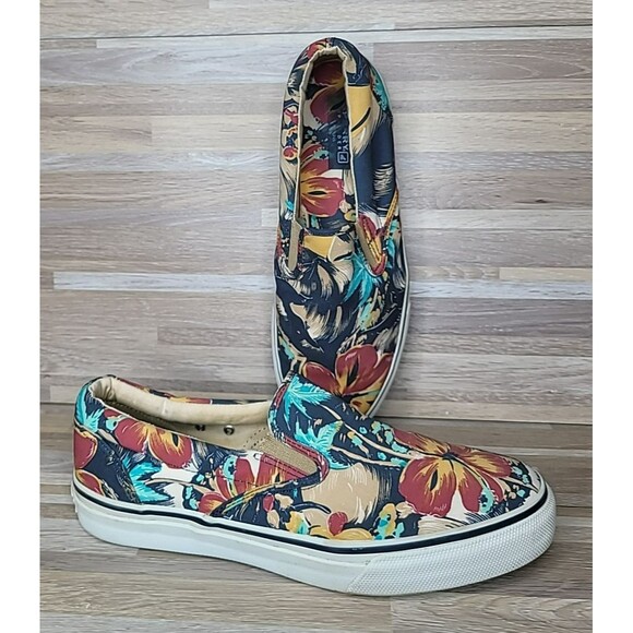 Sperry Topsiders Boat‎ Shoes Sneakers Slip On Seaside Hawaii Flowers Mens 10 - Picture 1 of 12